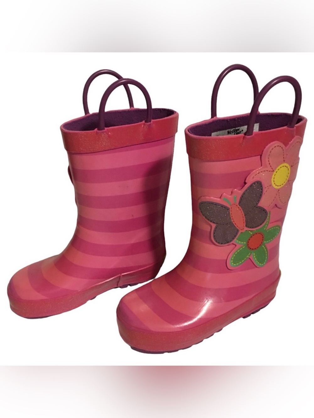 Western Chief Kids Blossom Cutie Pink Flower Butterfly Rain Boots Size 8